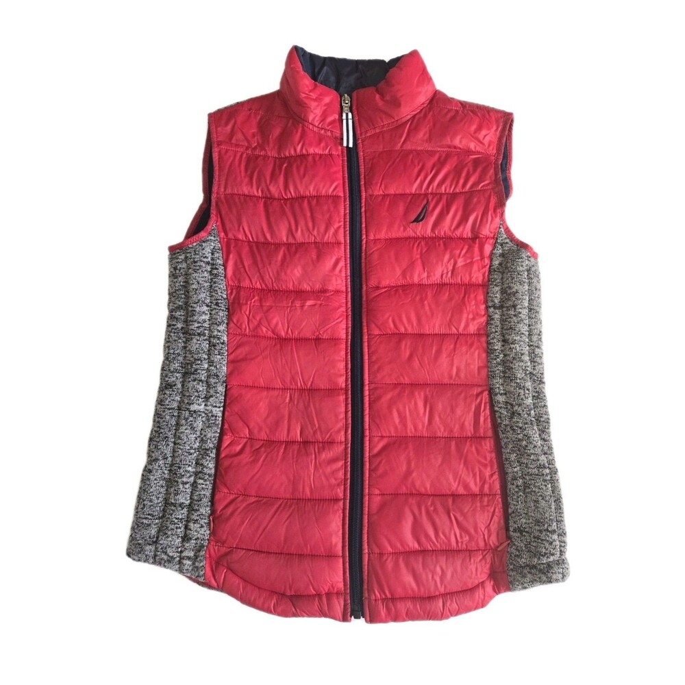 Nautica Women’s XS Quilted Vest Down Fill Zip Puffer Raspberry Pink/Black